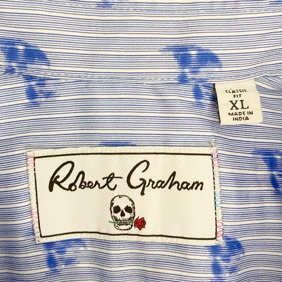 NWT Robert Graham Hockney Skull-Print Button-Down Shirt in Blue  Size XL - Picture 10 of 16